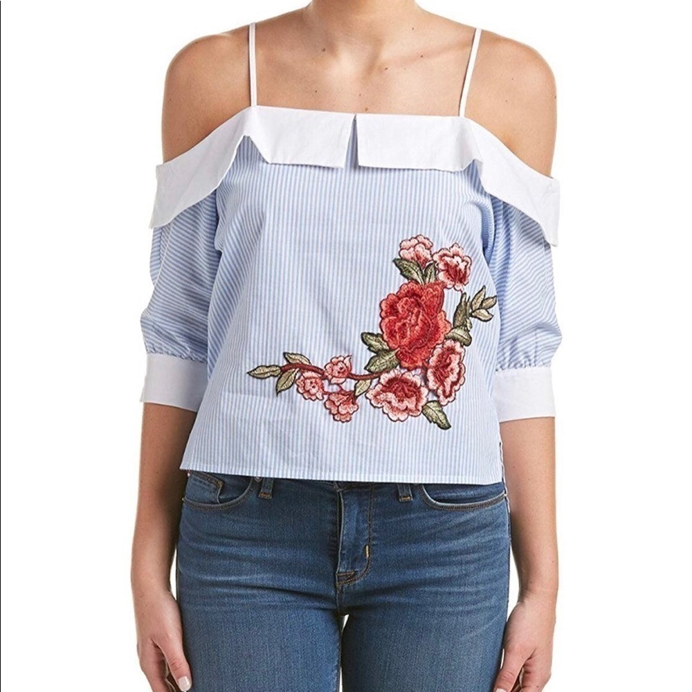 Romeo & Juliet Blue & White Cold Shoulder Top